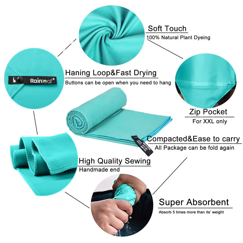 Rainleaf منشفة راينليف ميكروفايبر مثالية للسفر والصالة الرياضية والتخييم. تجف بسرعة - تمتص الماء بشكل ممتاز - مدمجة للغاية - خفيفة الوزن. - Image 3